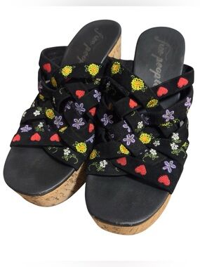 Free People Shoes Lisbon Platform Sandals Cork Clogs Heels Black Leather Size 40